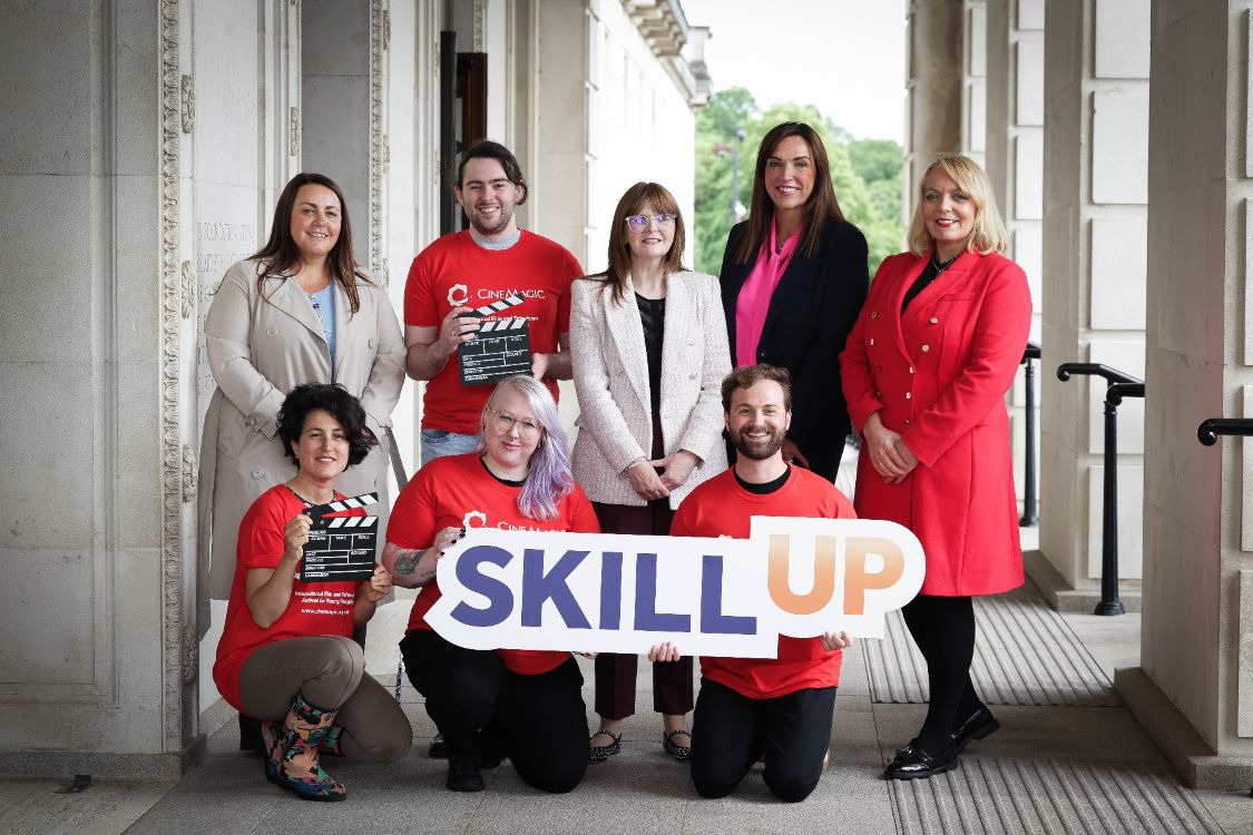 Pictured above: (Back L - R) Emma Finney, Aaron Mooney, Caoimhe Archibald, Economy Minister, Joan Burney Keatings, Sinead Hawkins (Front L - R)  Oznur Yalgin, Sarah Marsden, Michael Thompson.